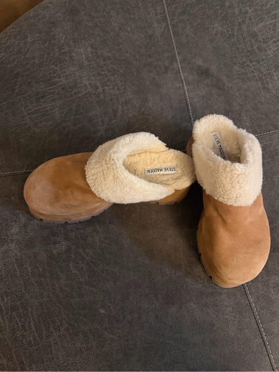 Steve Madden Shoes - Steve Madden Chestnut Suede Shearling-Lined Slip-Ons